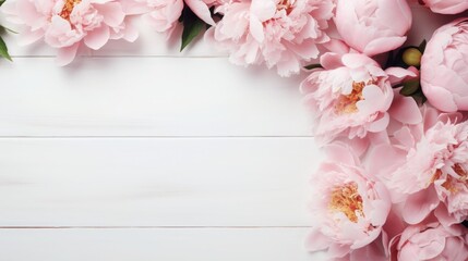Elegant Peonies Blossom Frame, Floral Arrangement, Pink Petals