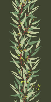 Eucalyptus vertical seamless border vector