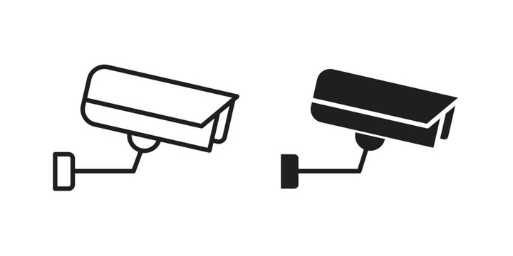 Security camera icons set designed in filled, outline, line and stroke style