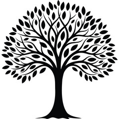 Fototapeta premium Black and White Illustration of Stylized Tree Silhouette with Intricate Branches and Leaves for Design Projects