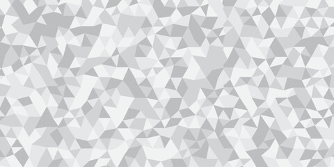 Abstract geometric white and gray background seamless mosaic and low polygon triangle texture wallpaper. Triangle shape retro wall grid pattern geometric ornament tile vector square element. © MOHART PARK