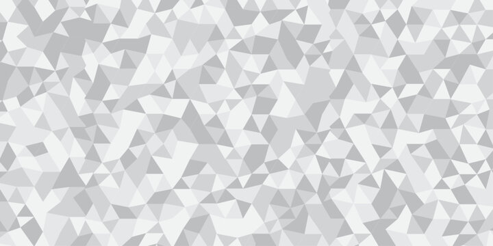 Abstract geometric white and gray background seamless mosaic and low polygon triangle texture wallpaper. Triangle shape retro wall grid pattern geometric ornament tile vector square element.