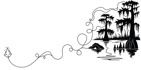 Swamp Cypress Trees Reflection Black And White Vector Design