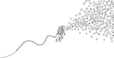 Astronaut Floating In Space Line Art, Cosmic Exploration Vector