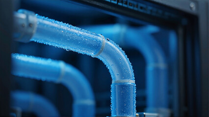 Blue Water Pipes with Condensation
