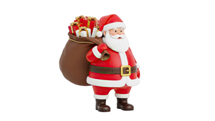 3D Render of Santa Claus with a Bag Full of Gifts