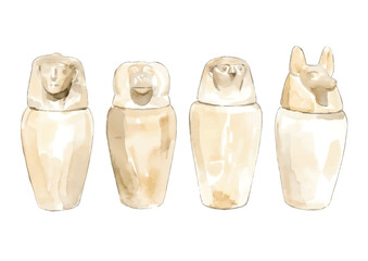 Watercolor-style Canopus jar illustration／古代エジプト・カノプス壺