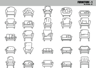 Furniture Line Icons Set &ndash; Sofa, Armchair, Seating & Home Interior Outline Symbols, Editable Vector Pack