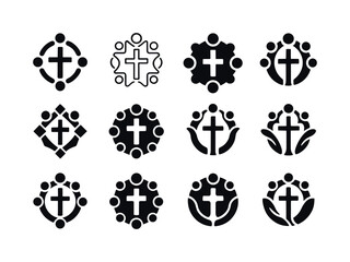 Catholic Charities Icons. Catholic charities. Icon set. Set Logo of Catholic charities: community circle. harmonious logo variations of the same emblematic