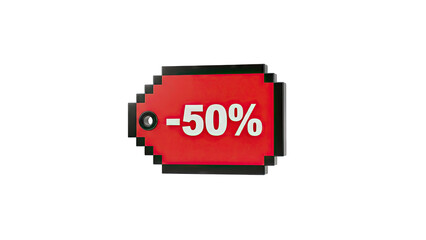 Pixelated red tag with -50% discount
