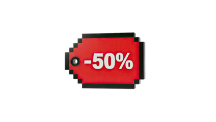Pixelated red tag with -50% discount