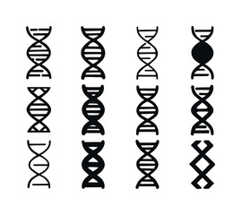 DNA Logo Variations. DNA. Icon set. Set Logo of DNA: chromosome symbol. harmonious logo variations of the same emblematic concept, each with different artistic