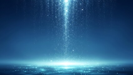 Falling Snow on Blue Background with Glowing Light night sky