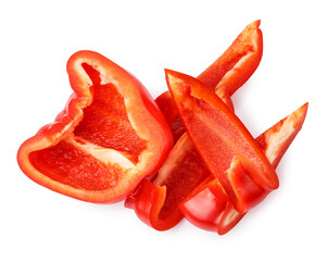 Red bell pepper slices isolated on a white background