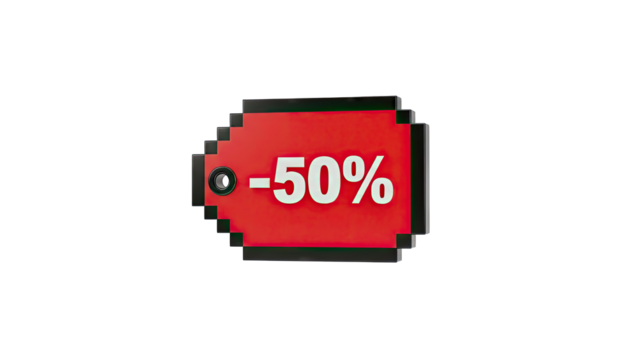 Pixelated red tag with -50% discount - Powered by Adobe