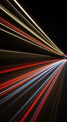 Dynamic long exposure streaks of bright vehicle lights against a dark void background, illustrating speed, motion, technology, and the future ,illumination ,trace ,speed