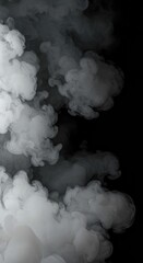 Dynamic white smoke or dense vapor clouds flowing and expanding mysteriously in darkness, creating an abstract textural background element ,illustration ,background ,graphic