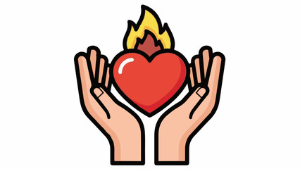 Obraz premium Hands cupping a flaming heart symbol