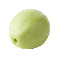 Guavas with a bright green exterior fruit have red flesh inside, isolated on a white background
