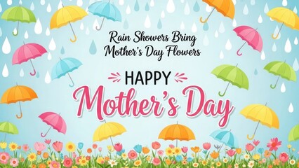 Rain Showers Bring Mother's Day Flowers, Vibrant Umbrella Celebration