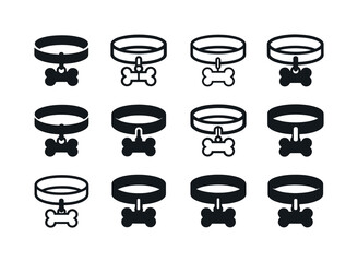 Dog Logo Variations. Dog. Icon set. Set Logo of Dog: dog collar with bone-shaped tag. harmonious logo variations of the same emblematic concept, each with