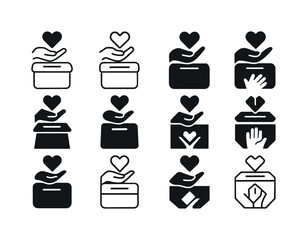 Poverty Alleviation Icons. poverty alleviation. Icon set. Set Logo of poverty alleviation: donation box symbol. harmonious logo variations of the