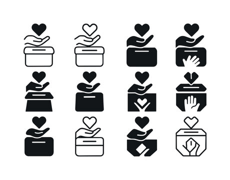 Poverty Alleviation Icons. poverty alleviation. Icon set. Set Logo of poverty alleviation: donation box symbol. harmonious logo variations of the