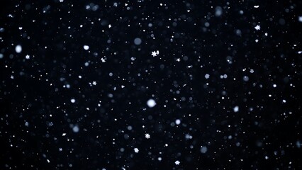 Obraz premium Falling Snow on Dark Background snowflakes black background