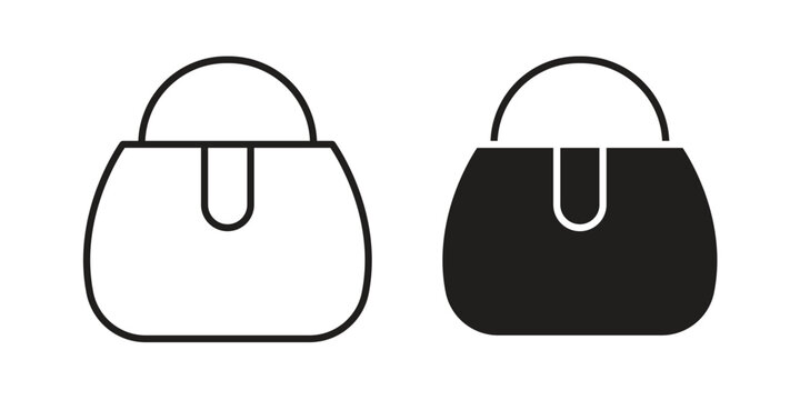 Woman purse icons set designed in filled, outline, line and stroke style
