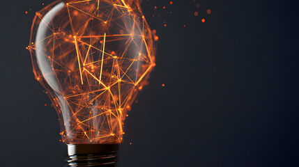 conductor. A glowing light bulb with an abstract network inside, dark background. product launch decks, UI/UX mockups, designed for data visualization dashboards and holographic UIs, clarifies data.