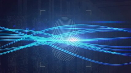 Animation of biometric fingerprint and data processing over computer servers - Powered by Adobe