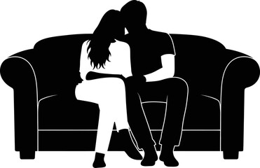 Couple sitting close together on sofa in silhouette