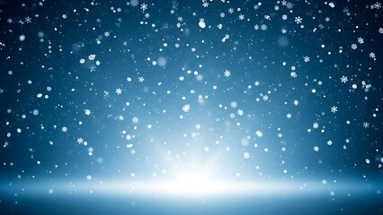 Obraz premium Snowflakes falling on blue background with bright light falling snow