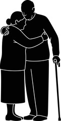 Elderly couple embracing, symbol of enduring love and long-term relationship