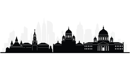 A striking black cityscape view featuring iconic architectural structures presented as a captivating silhouette high quality © rabbivay