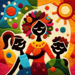 Felt art patchwork, happy family concept