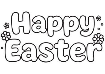 Horizontal ISO A1 Kids Coloring Page Featuring &ldquo;Happy Easter&rdquo; Lettering, Festive Spring Holiday Design with Clean Black and White Line Art, Printable EPS Vector Illustration
