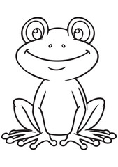 ISO A1 Vertical Coloring Page with a Cute Smiling Frog, Friendly Cartoon Character for Kids, Simple Black and White Line Illustration, Clean EPS Vector Artwork
