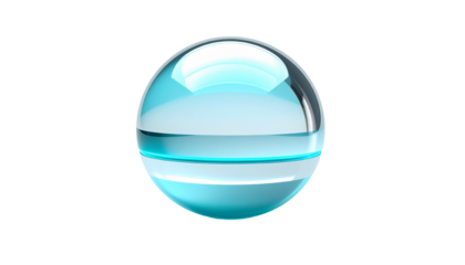 Spherical 3D rendering of a clear sphere with light-blue horizontal stripes