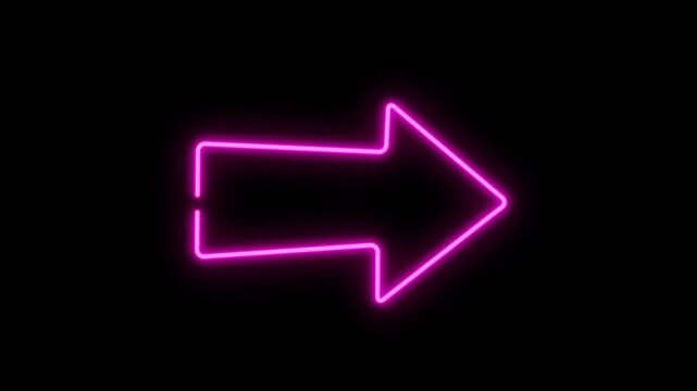 neon arrow sign in purple on black isolated background