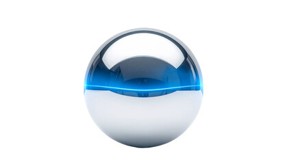 Chrome sphere split with blue line, glossy surface, dark background