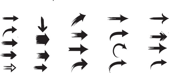 Black arrows collection with motion blur and grunge effects pointing right