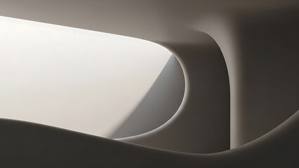 Abstract architectural interior with smooth curves and soft light creating a sense of serenity.