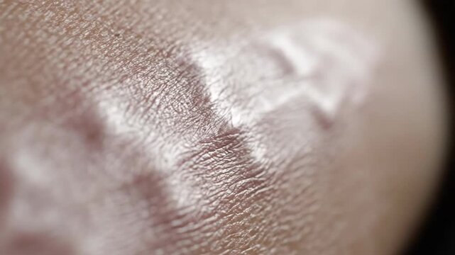 Close-up view of a raised, light-colored scar on human skin, showing its texture and detail.
