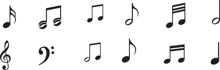 Music notes and treble clef isolated on transparent background