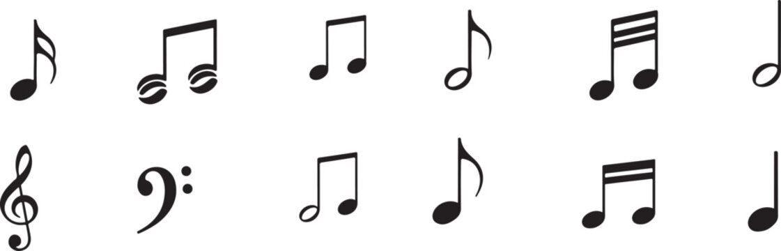 Music notes and treble clef isolated on transparent background