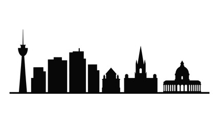 Obraz premium Black silhouette of a city skyline with various buildings and towers