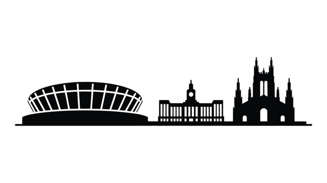 Silhouette of cardiff bay barrage and city landmarks in wales uk