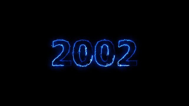 New year 2002 text icon animation glowing neon arc reactor and blue color number anniversary template banner sign signboard holiday code digit rectangle box font letter word on black background