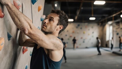 Man climbing an indoor rock wall